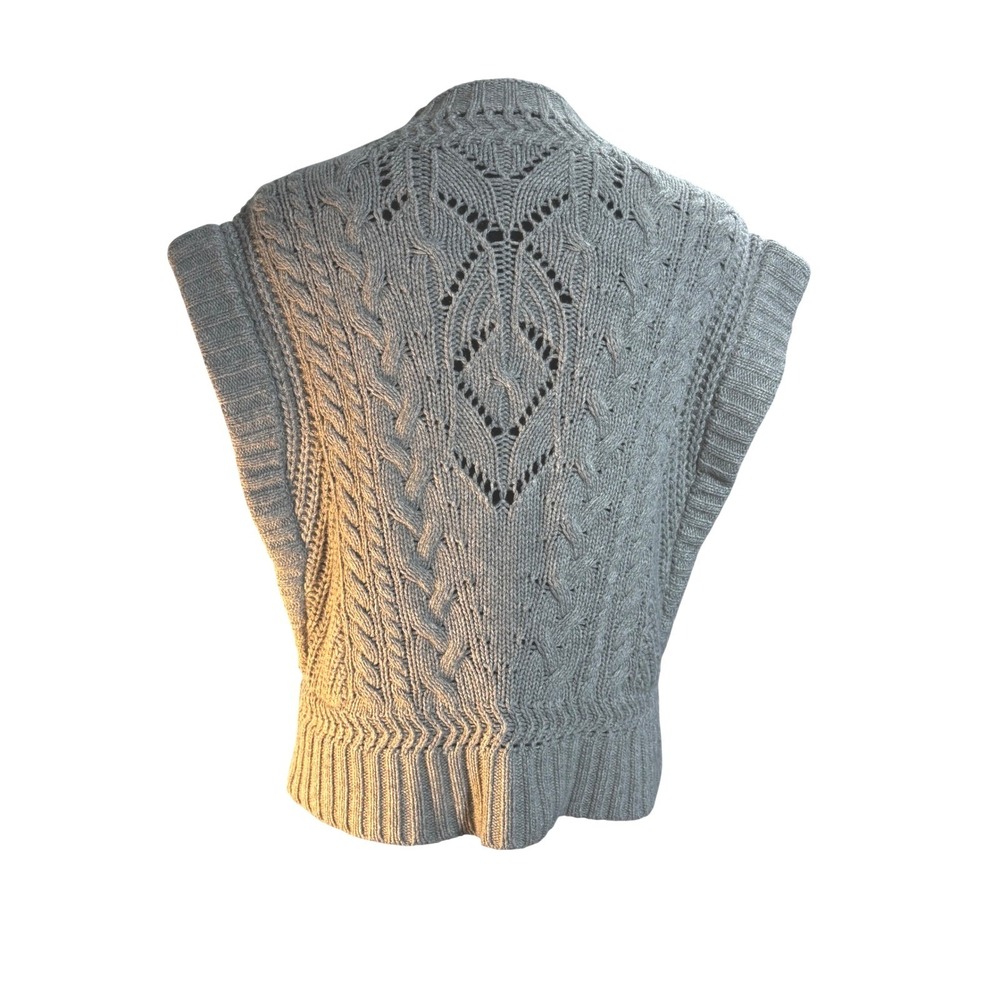 Veronica Beard Pinkett Gray Mélange Pointelle Mock Neck Sweater Vest Womens L - Picture 8 of 16